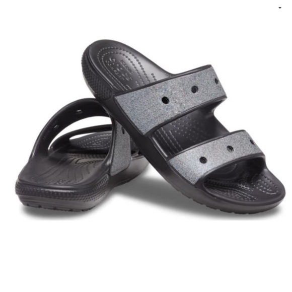 CROCS Shoes - Crocs Classic Slip On Glitter Black Sandals Slides Mens 7 Women’s 9